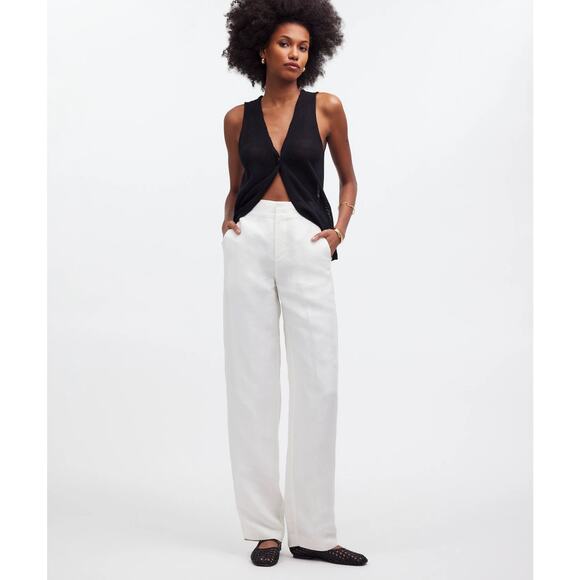 NWT Madewell Mid-Rise Straight Pants in Linen Blend In Lighthouse Size 8 - Picture 1 of 8